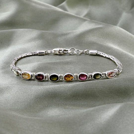 D'Joy Royal Bali Mehrfarbig-Turmalin Armband ca. 19 cm 925 Silber ca. 3.13 ct