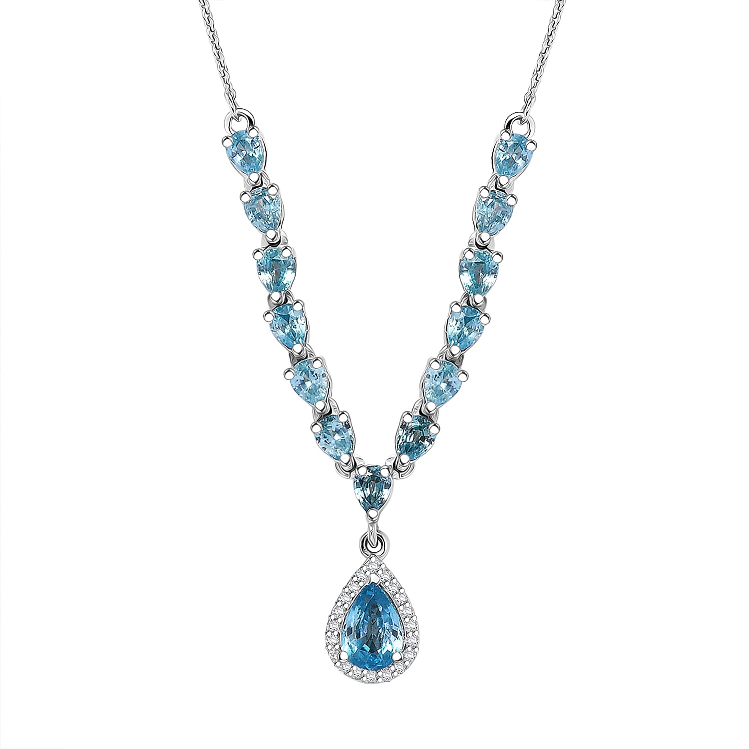 D'Joy AA Blauer Zirkon Halskette ca. 45 cm 925 Silber rhodiniert ca. 4.07 ct