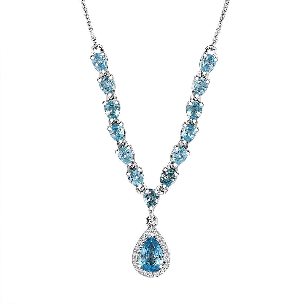 D'Joy AA Blauer Zirkon Halskette ca. 45 cm 925 Silber rhodiniert ca. 4.07 ct