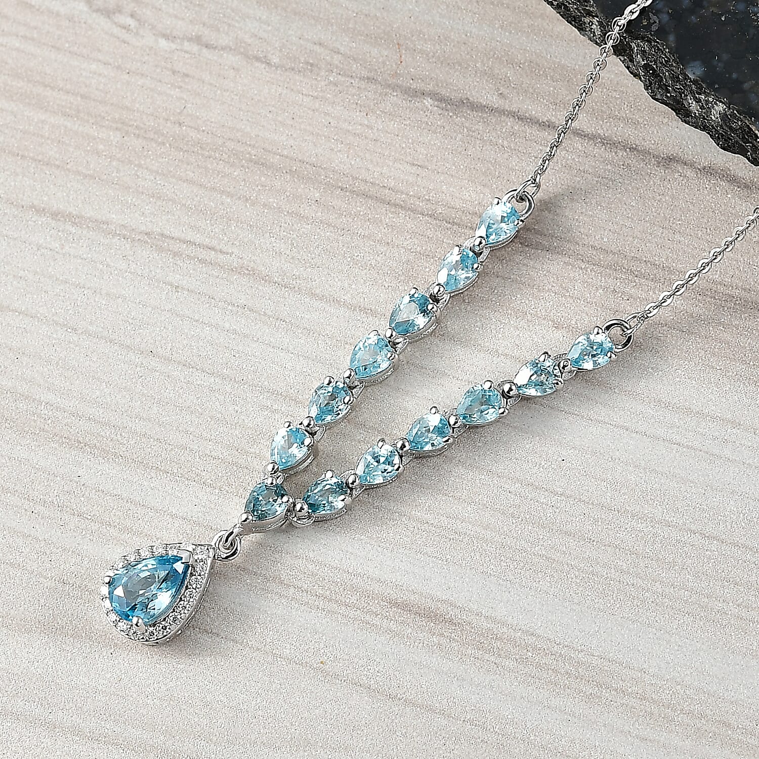 D'Joy AA Blauer Zirkon Halskette ca. 45 cm 925 Silber rhodiniert ca. 4.07 ct