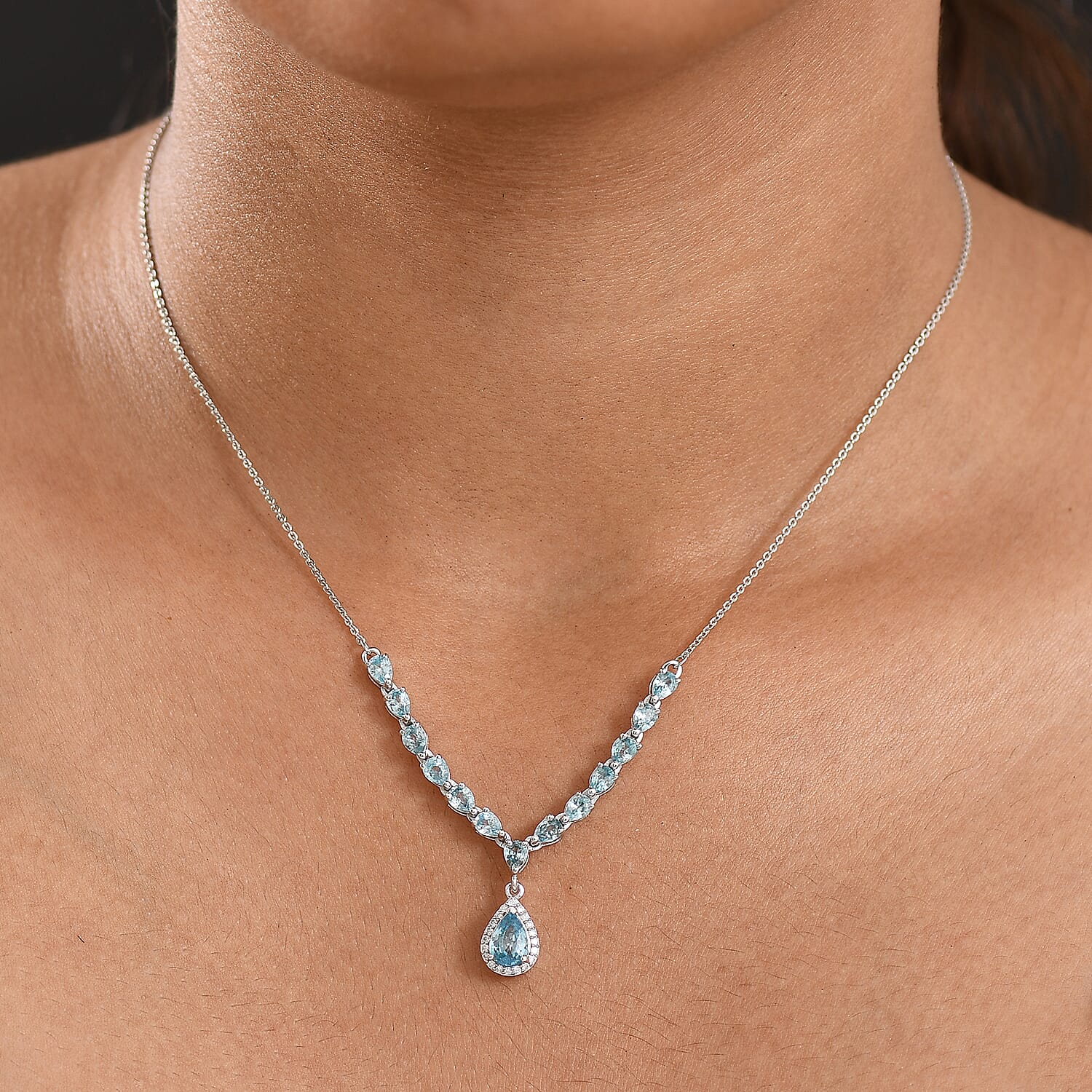 D'Joy AA Blauer Zirkon Halskette ca. 45 cm 925 Silber rhodiniert ca. 4.07 ct