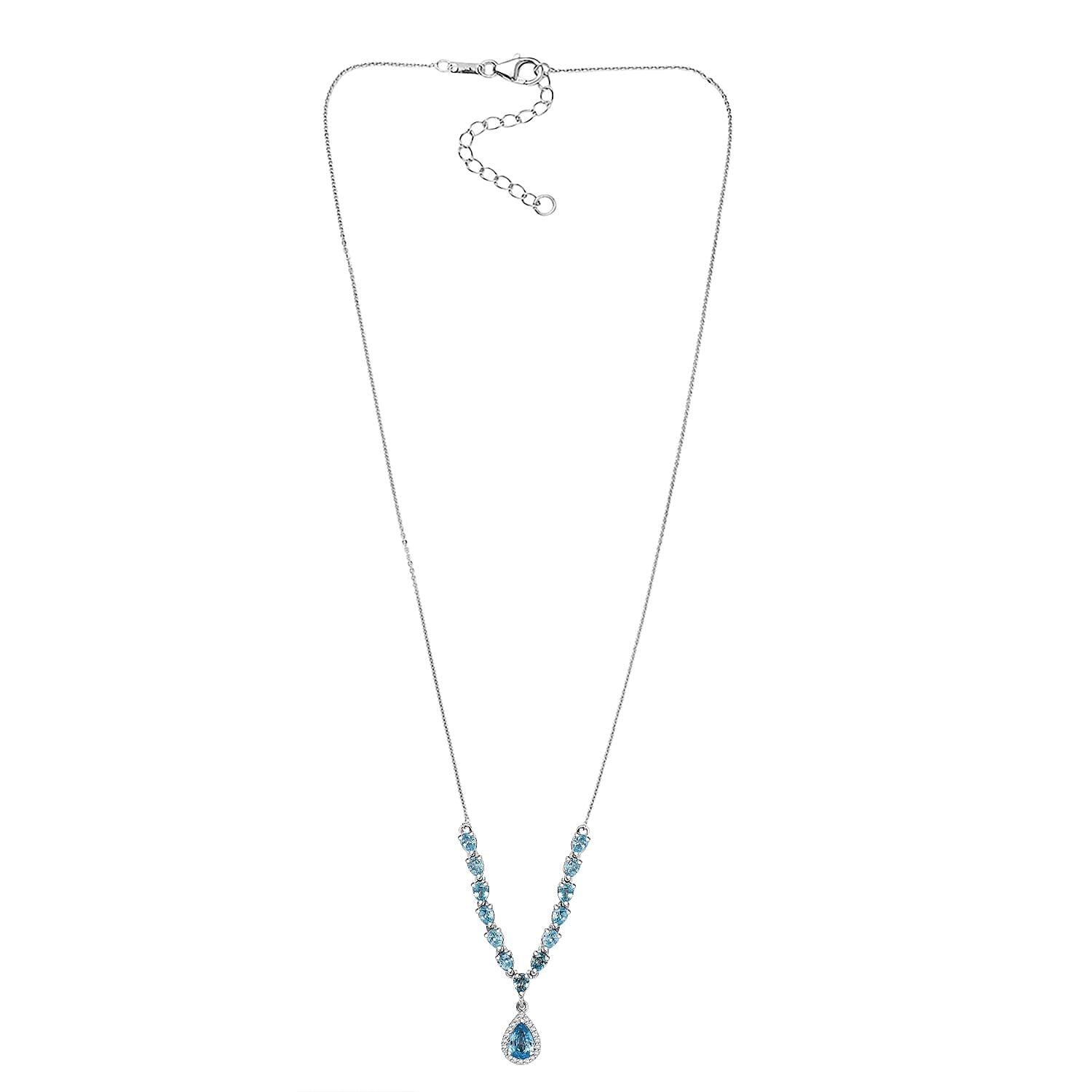 D'Joy AA Blauer Zirkon Halskette ca. 45 cm 925 Silber rhodiniert ca. 4.07 ct