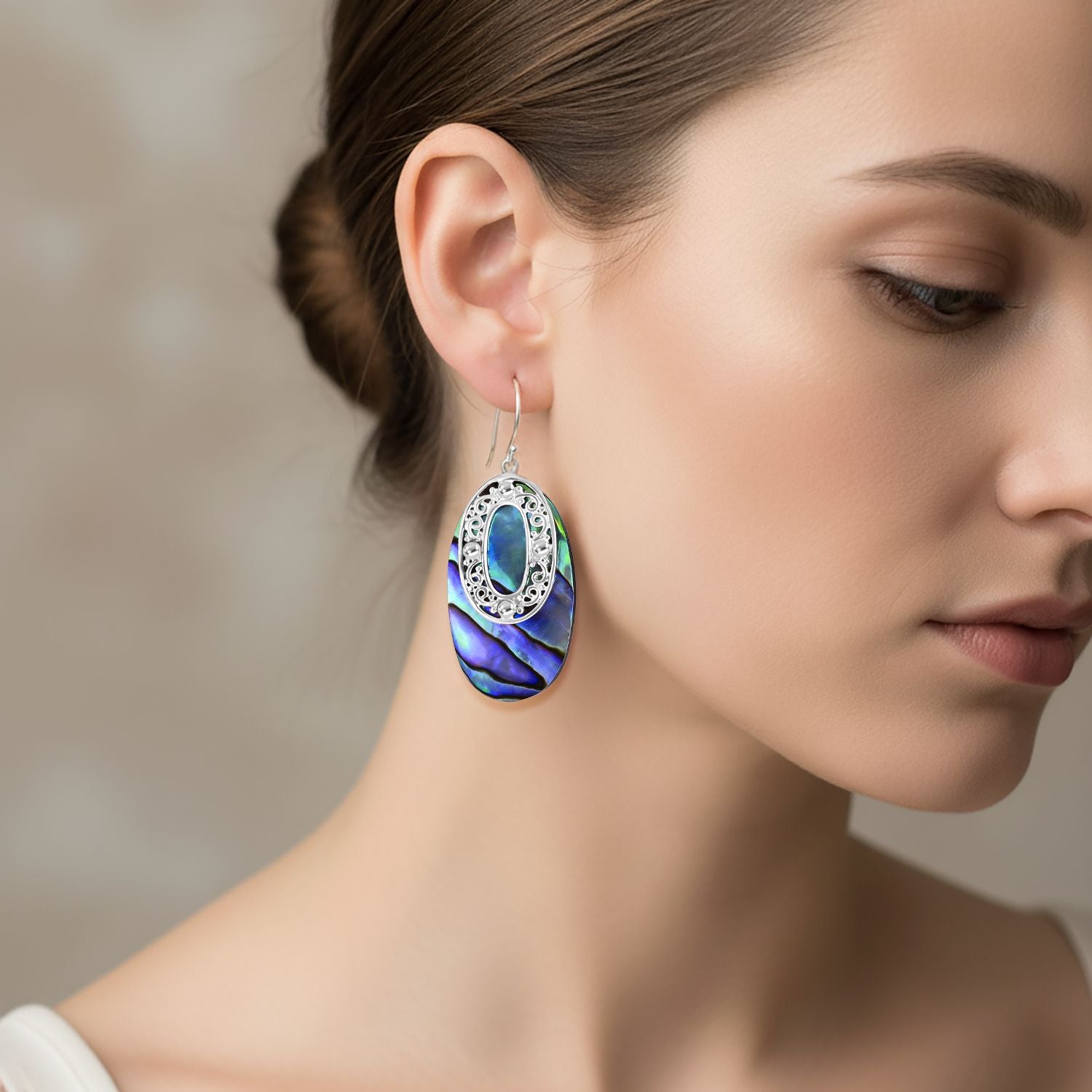 Abalone Muschel Ohrringe 925 Silber ca. 0,01 ct.