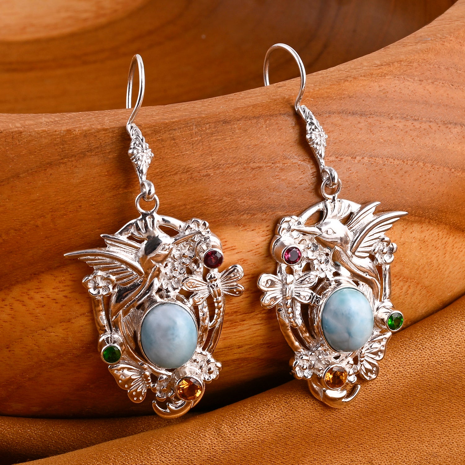 D'Joy Royal Bali Larimar, Citrin Ohrringe 925 Silber ca. 9.76 ct