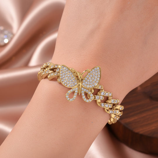 DESIGNER INSPIRIERT Weißer Kristall Armband ca. 19 cm, goldfarben