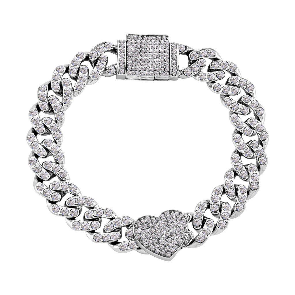 Weißer Kristall Armband, Herz-Motiv, ca. 19 cm