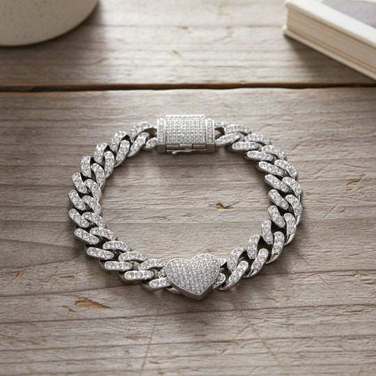 Weißer Kristall Armband, Herz-Motiv, ca. 19 cm