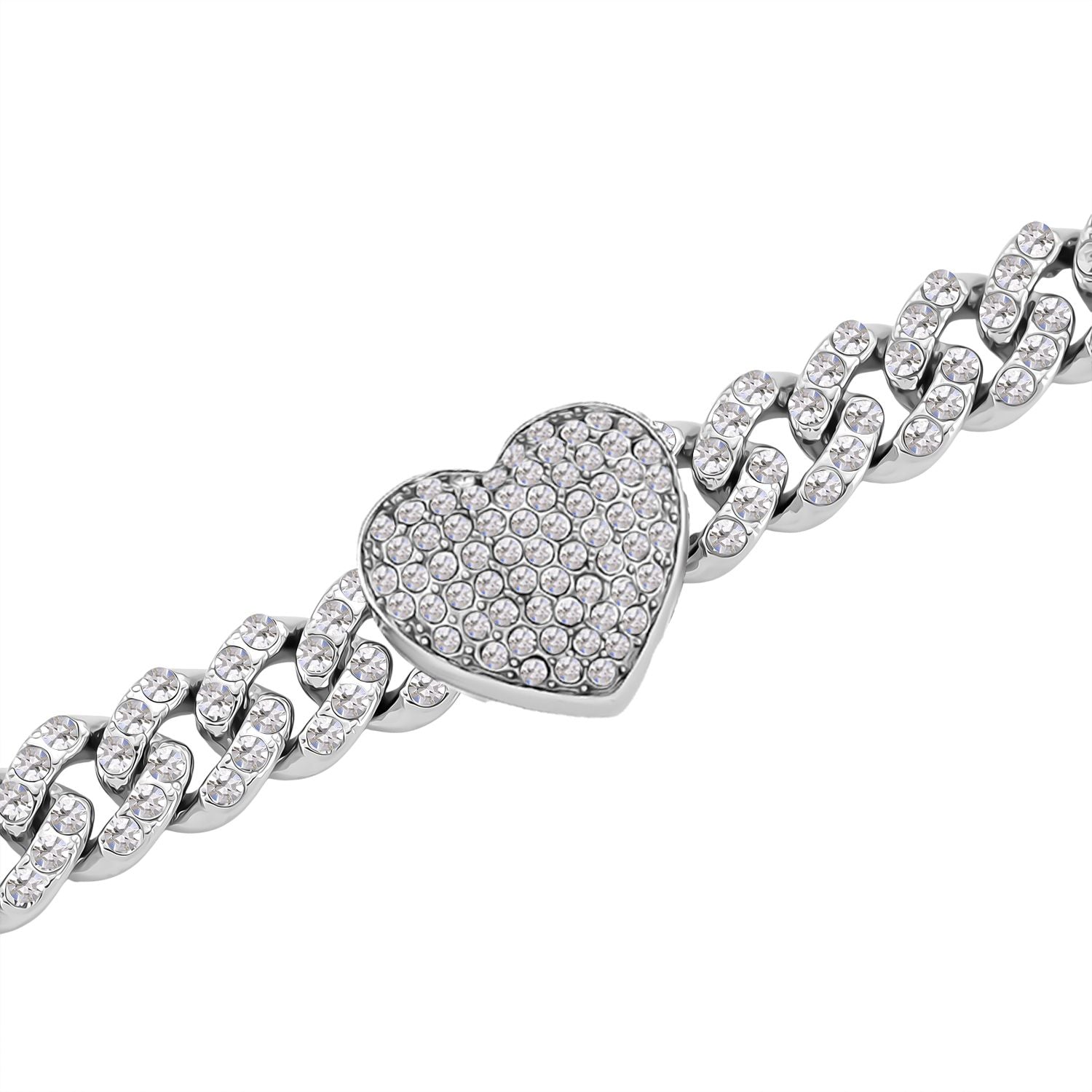 Weißer Kristall Armband, Herz-Motiv, ca. 19 cm