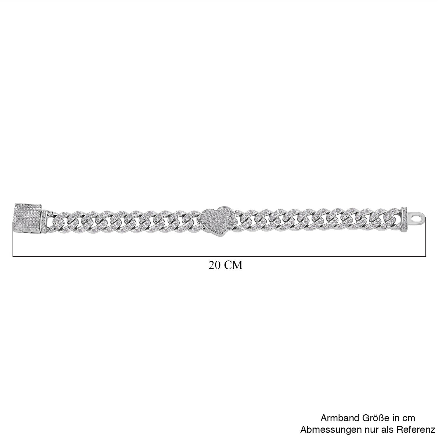 Weißer Kristall Armband, Herz-Motiv, ca. 19 cm