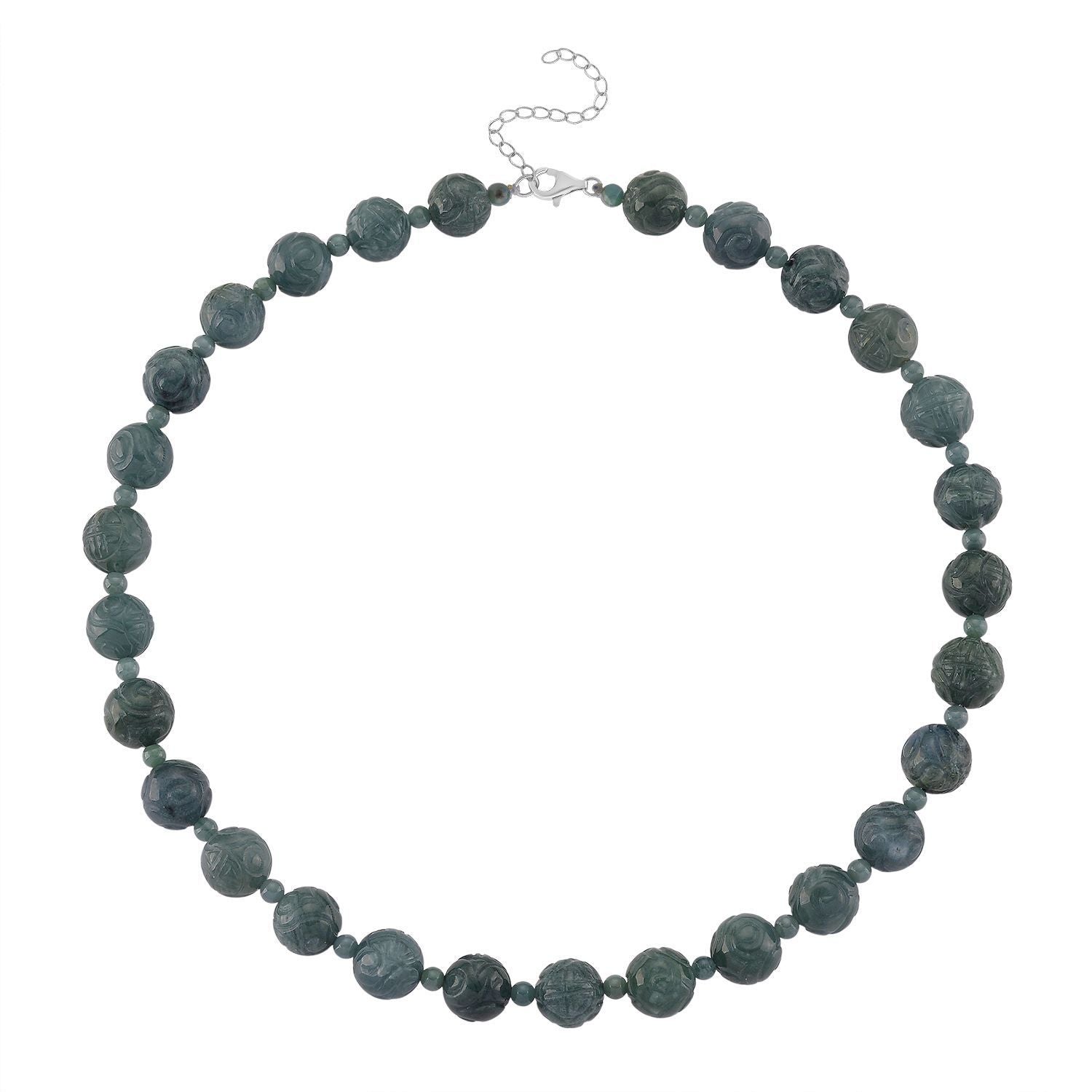 D'Joy EXTREM SELTEN - Natürlicher Olmek Jadeit Halskette, ca. 45 cm + 5cm Extender, 925 Silber rhodiniert ca. 400.00 ct