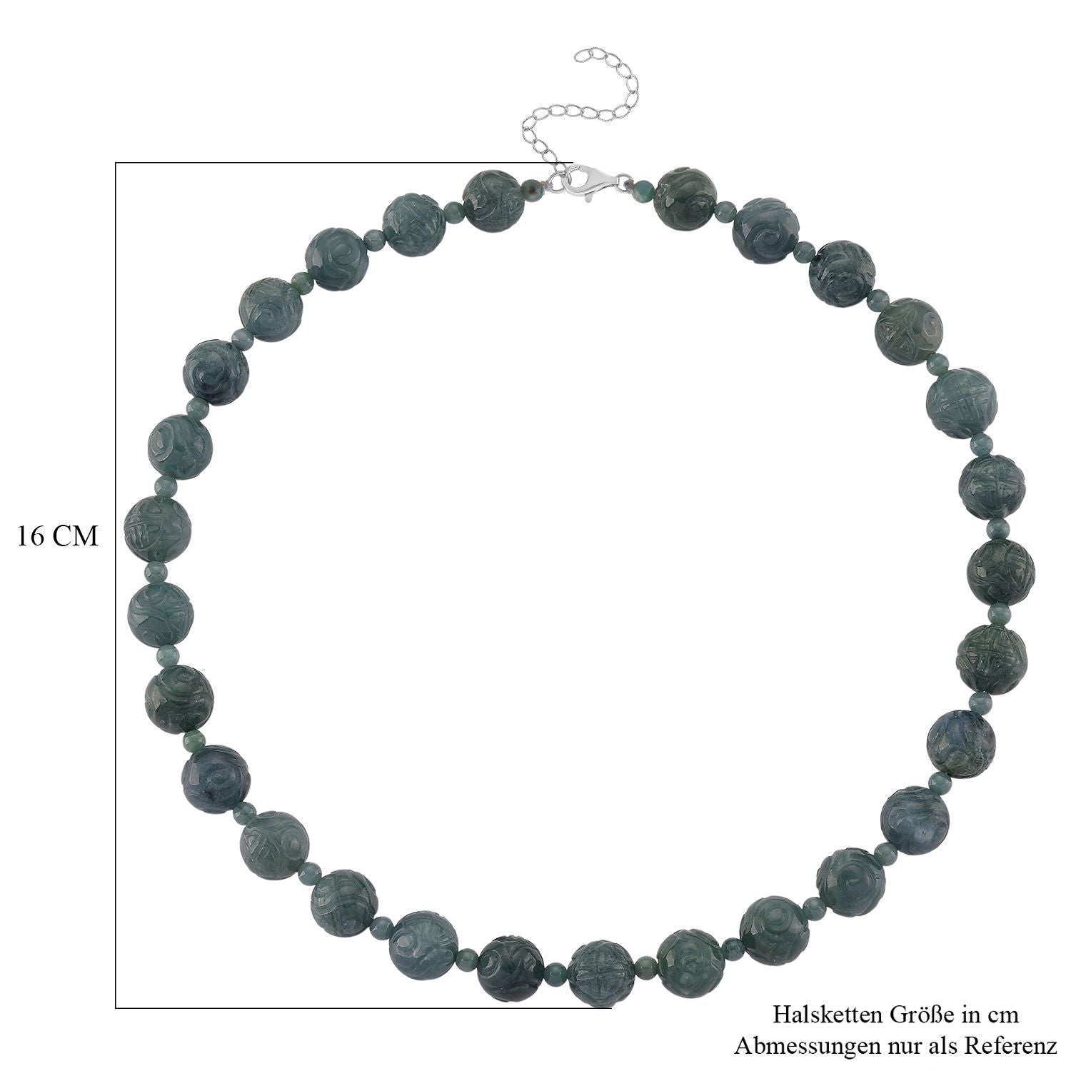 D'Joy EXTREM SELTEN - Natürlicher Olmek Jadeit Halskette, ca. 45 cm + 5cm Extender, 925 Silber rhodiniert ca. 400.00 ct