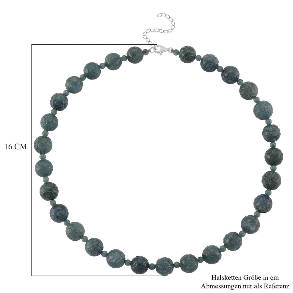 D'Joy EXTREM SELTEN - Natürlicher Olmek Jadeit Halskette, ca. 45 cm + 5cm Extender, 925 Silber rhodiniert ca. 400.00 ct