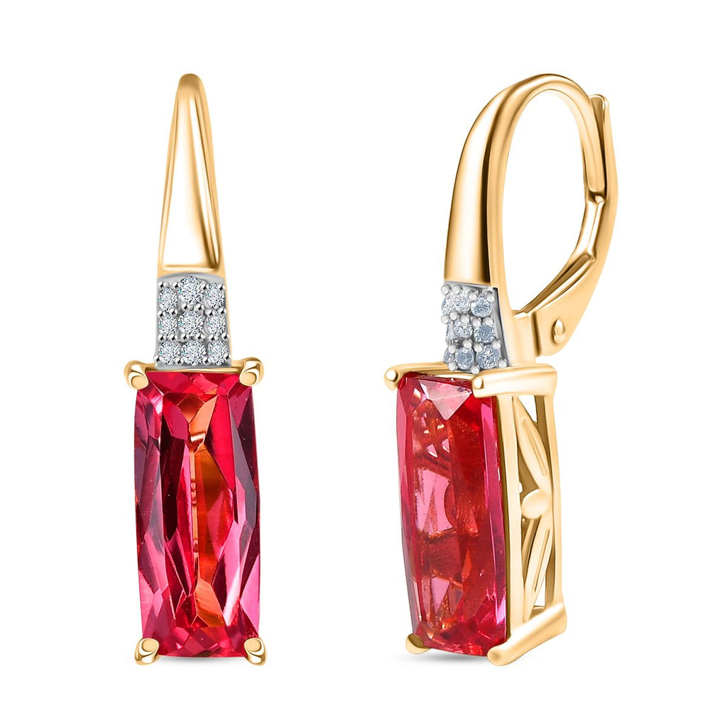 D'joy Lab Grown Padparadscha-Saphir, Weißer Zirkon Ohrringe 925 Silber 750 Gelbgold Vermeil ca. 5.43 ct