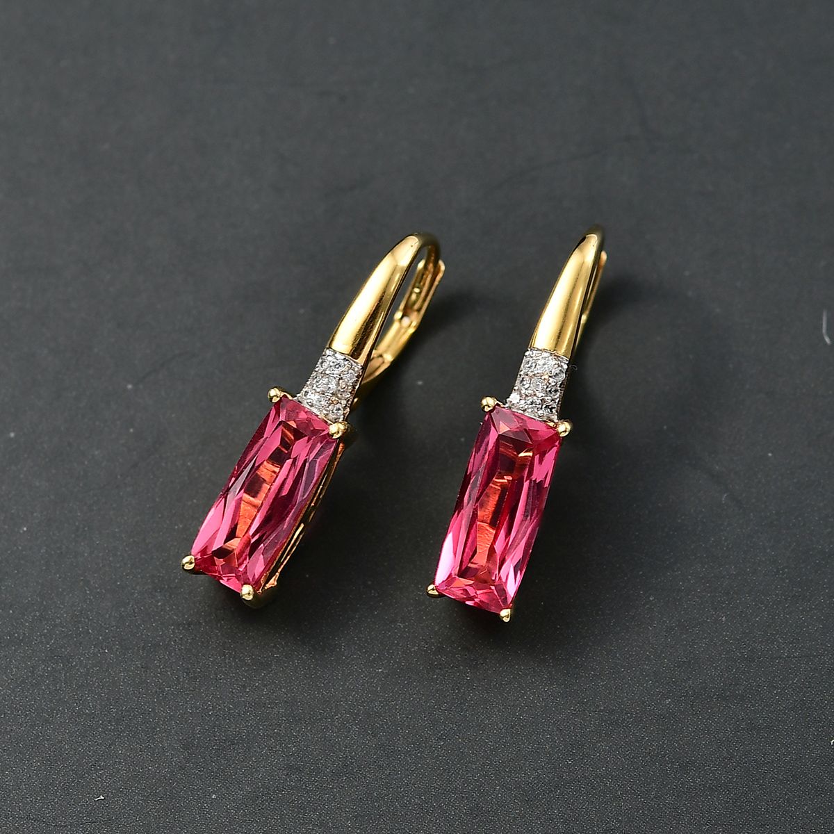D'joy Lab Grown Padparadscha-Saphir, Weißer Zirkon Ohrringe 925 Silber 750 Gelbgold Vermeil ca. 5.43 ct
