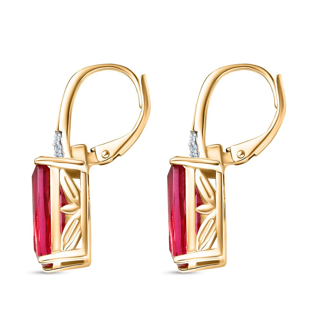 D'joy Lab Grown Padparadscha-Saphir, Weißer Zirkon Ohrringe 925 Silber 750 Gelbgold Vermeil ca. 5.43 ct
