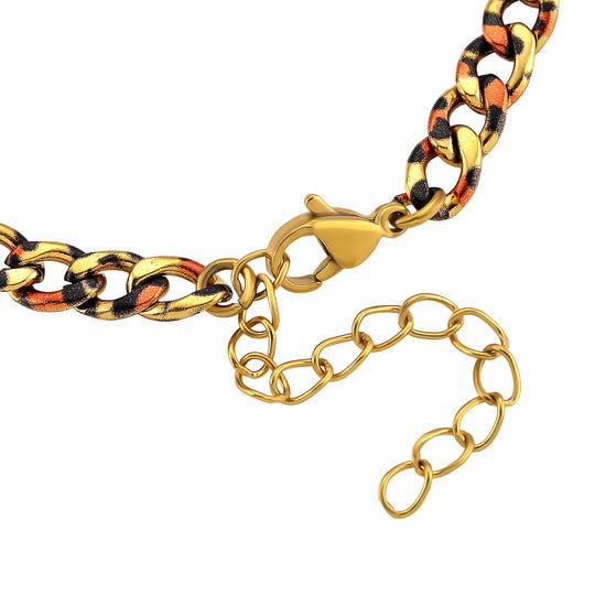 Leoparden-Print Panzer Armband aus 316L Edelstahl mit Goldplattierung, ca. 19 cm + 3.5 cm Extender