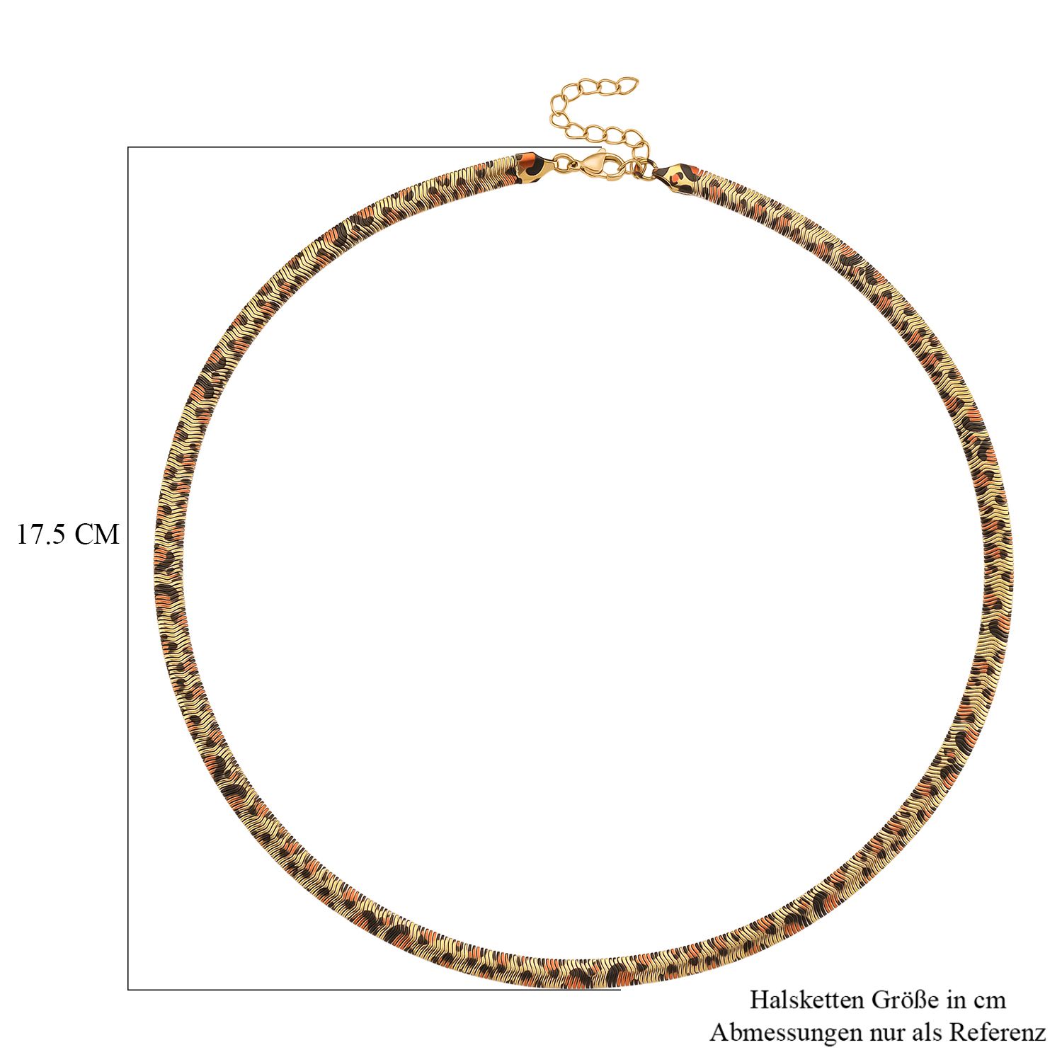 Leoparden-Print Fischgräten Halskette aus 316L Edelstahl mit Goldplattierung, ca. 50 cm + 5 cm Extender