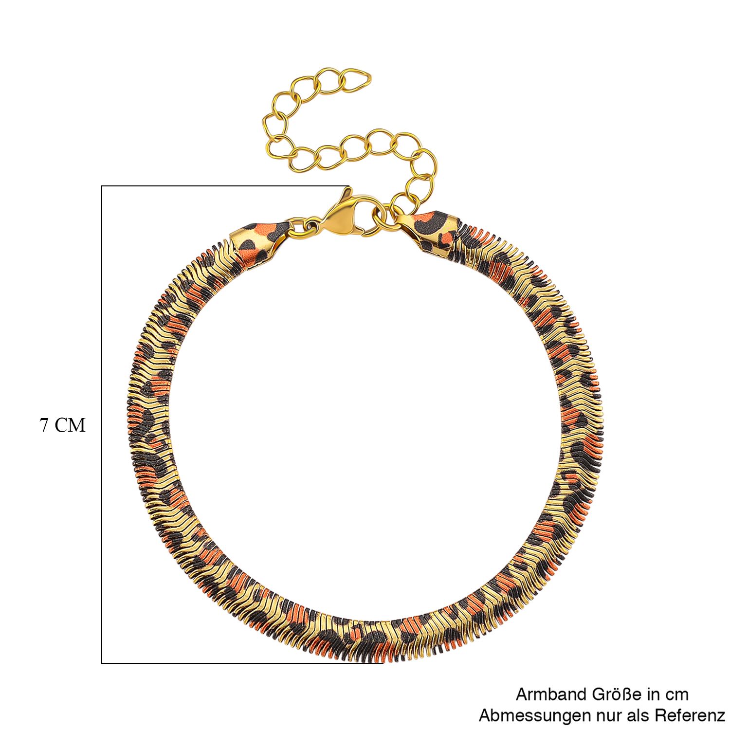 Leoparden-Print Fischgräten Armband aus 316L Edelstahl mit Goldplattierung, ca. 19 cm +3.5 cm Extender