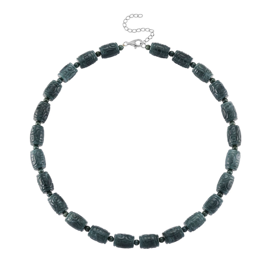 EXTREM SELTEN - D'Joy Natürlicher Olmek Jadeit Halskette, ca. 45 cm + 5 cm Extender, 925 Silber rhodiniert ca. 450.00 ct
