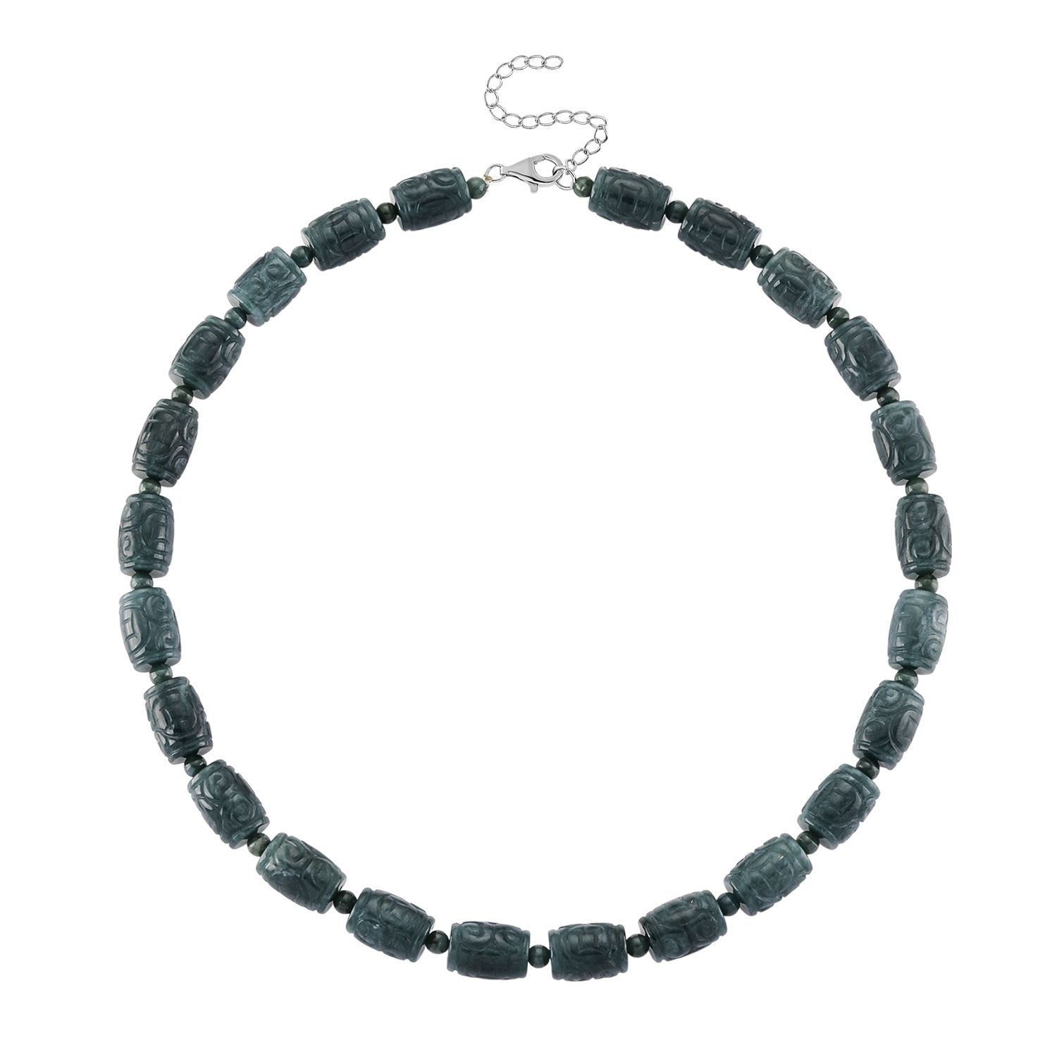 EXTREM SELTEN - D'Joy Natürlicher Olmek Jadeit Halskette, ca. 45 cm + 5 cm Extender, 925 Silber rhodiniert ca. 450.00 ct