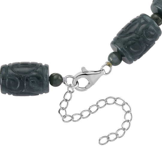 EXTREM SELTEN - D'Joy Natürlicher Olmek Jadeit Halskette, ca. 45 cm + 5 cm Extender, 925 Silber rhodiniert ca. 450.00 ct