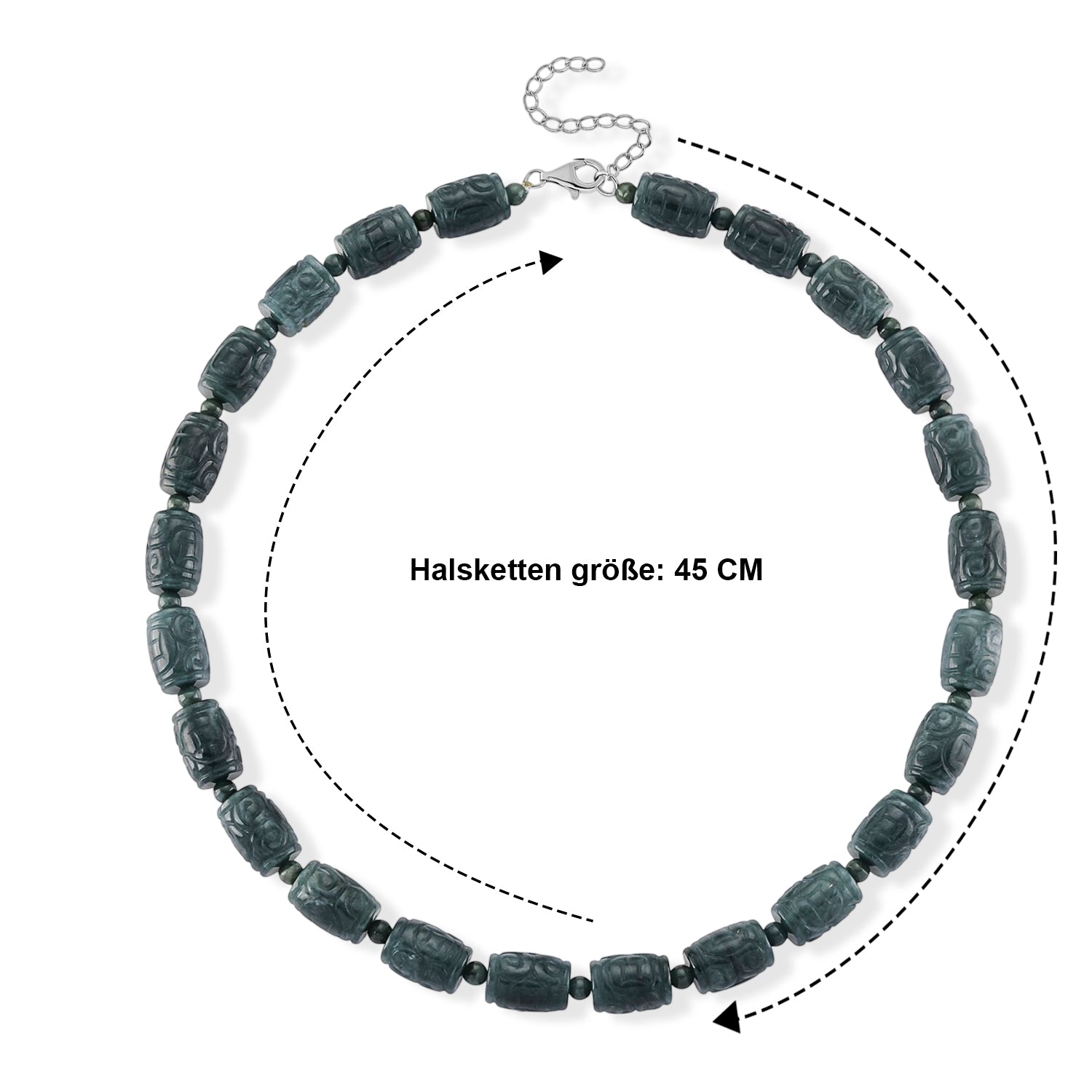 EXTREM SELTEN - D'Joy Natürlicher Olmek Jadeit Halskette, ca. 45 cm + 5 cm Extender, 925 Silber rhodiniert ca. 450.00 ct