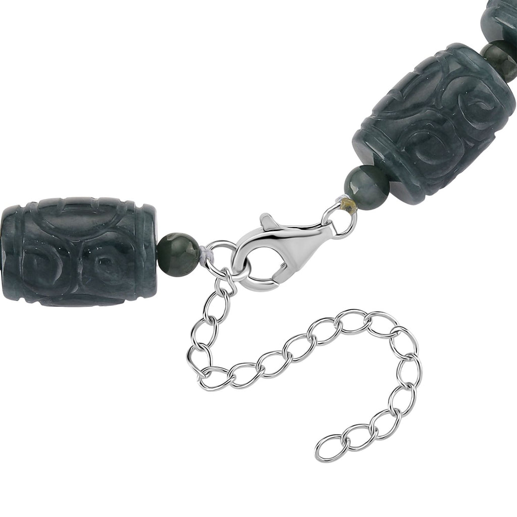 EXTREM SELTEN - D'Joy Natürlicher Olmek Jadeit Halskette, ca. 45 cm + 5 cm Extender, 925 Silber rhodiniert ca. 450.00 ct