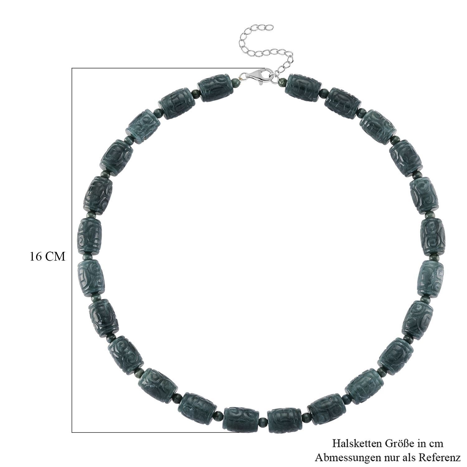 EXTREM SELTEN - D'Joy Natürlicher Olmek Jadeit Halskette, ca. 45 cm + 5 cm Extender, 925 Silber rhodiniert ca. 450.00 ct