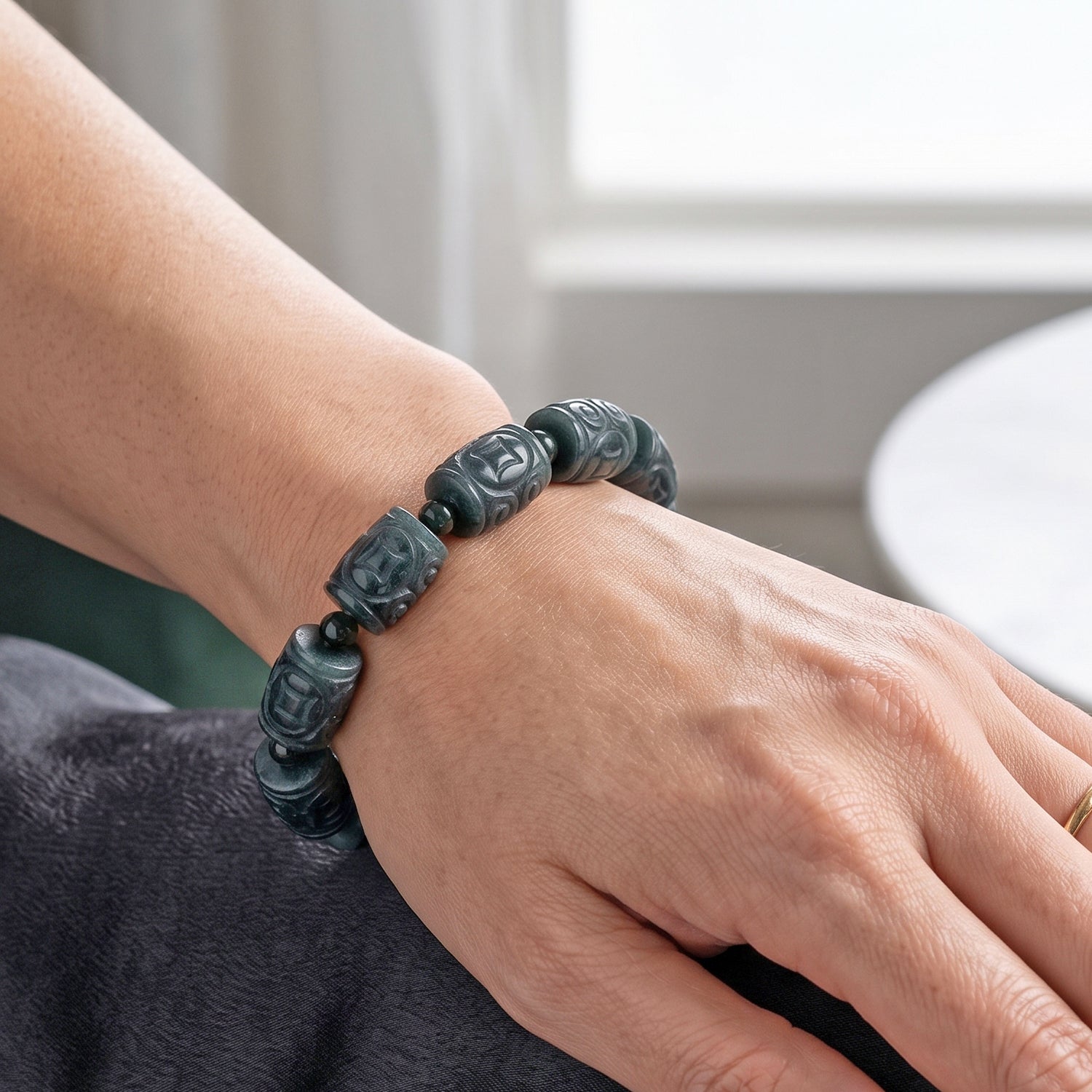 EXTREM SELTEN - Natürlicher Olmek Jadeit Armband, flexibel (ca. 18-19 cm), ca. 210.00 ct