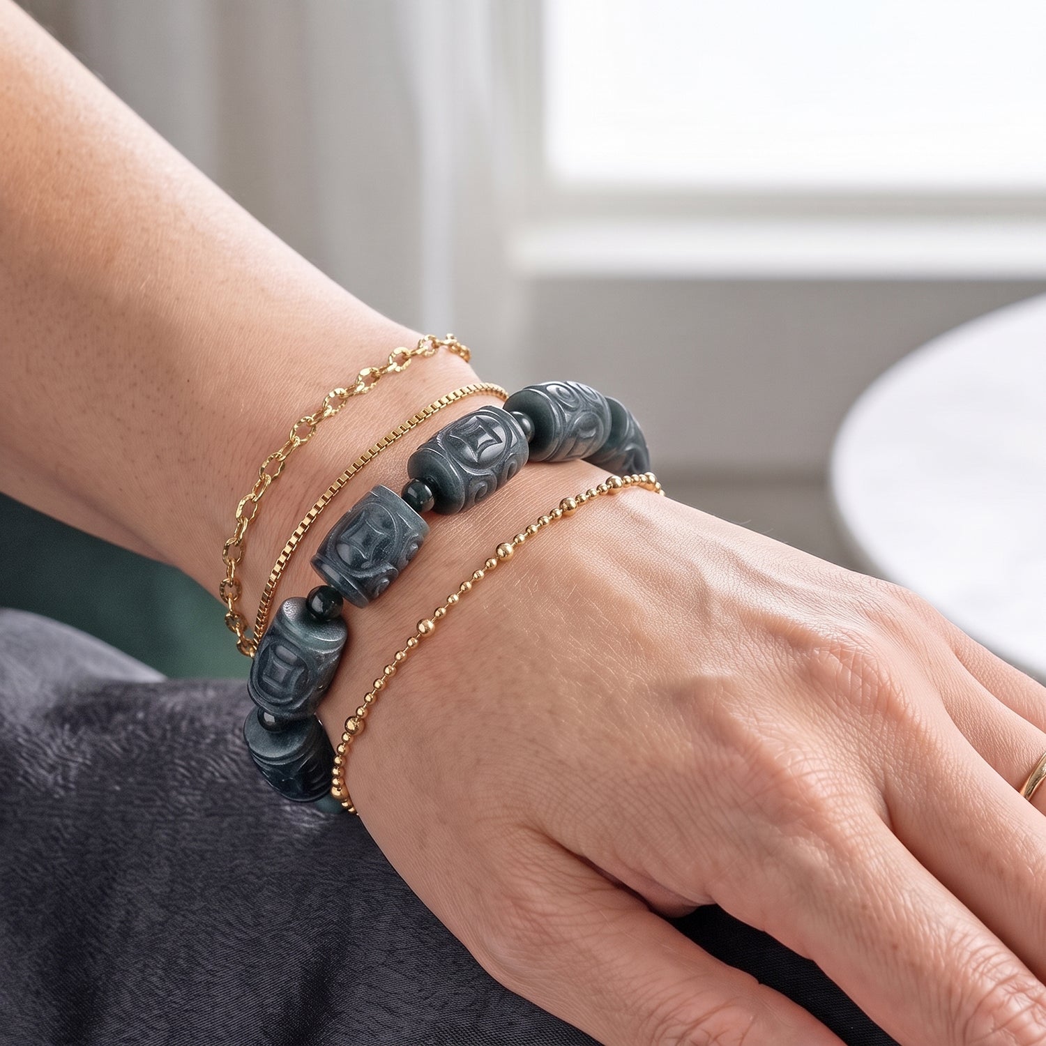 EXTREM SELTEN - Natürlicher Olmek Jadeit Armband, flexibel (ca. 18-19 cm), ca. 210.00 ct