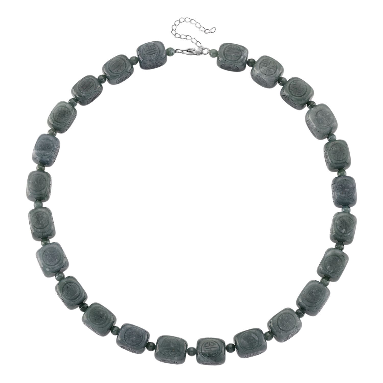 EXTREM SELTEN - D'Joy Natürlicher Olmek Jadeit Halskette, ca. 45 cm + 5 cm Extender, 925 Silber rhodiniert ca. 610.00 ct
