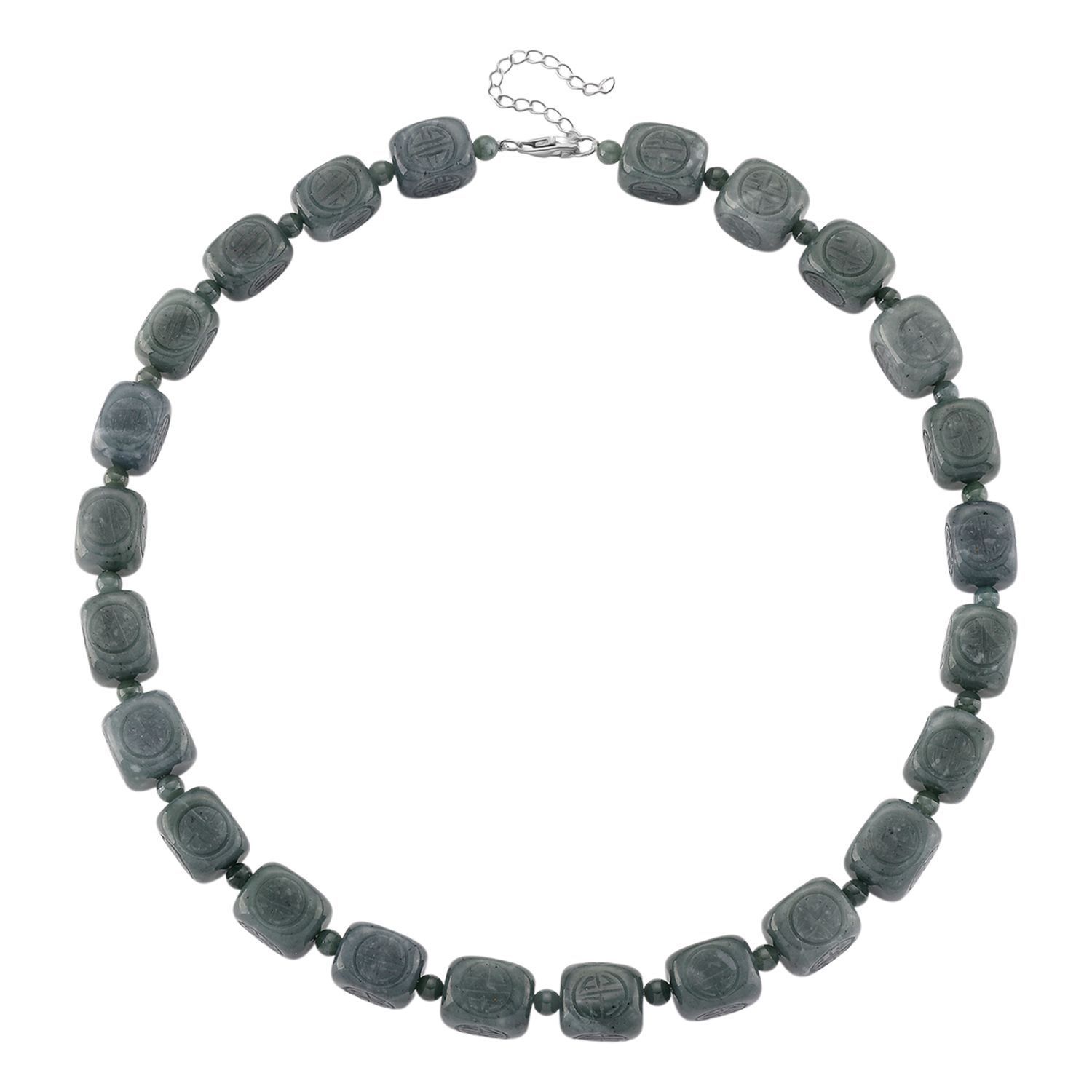EXTREM SELTEN - D'Joy Natürlicher Olmek Jadeit Halskette, ca. 45 cm + 5 cm Extender, 925 Silber rhodiniert ca. 610.00 ct