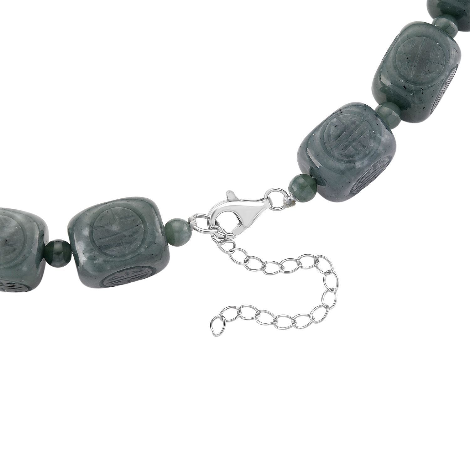 EXTREM SELTEN - D'Joy Natürlicher Olmek Jadeit Halskette, ca. 45 cm + 5 cm Extender, 925 Silber rhodiniert ca. 610.00 ct