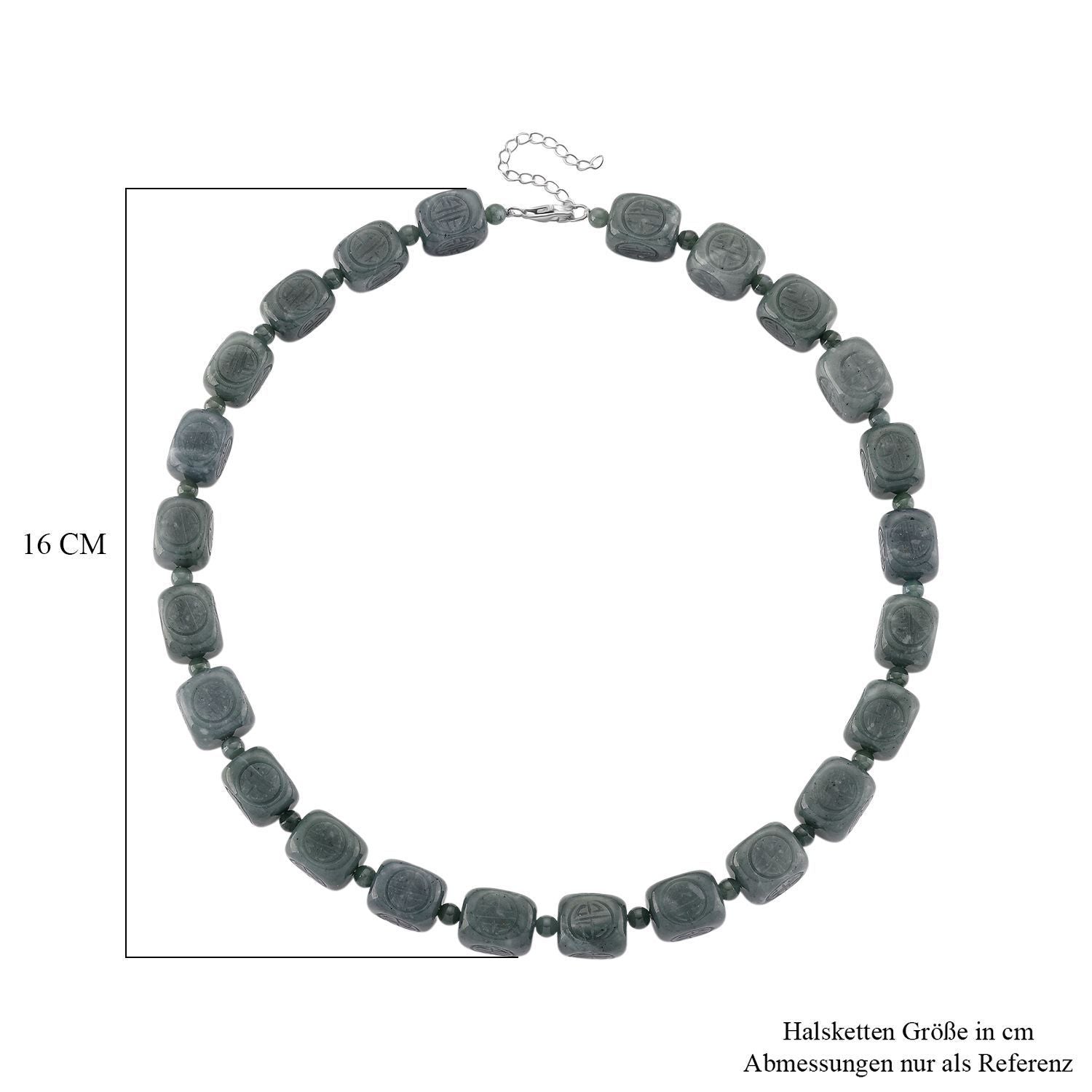 EXTREM SELTEN - D'Joy Natürlicher Olmek Jadeit Halskette, ca. 45 cm + 5 cm Extender, 925 Silber rhodiniert ca. 610.00 ct