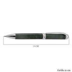 Olmek Jadeit Kugelschreiber mit Weißem Kristall und Messingdetails, 13 cm, Dunkelgrün