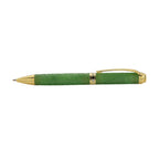 Olmek Jadeit Kugelschreiber mit Weißem Kristall und Messingdetails, 13 cm, Hellgrün