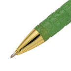 Olmek Jadeit Kugelschreiber mit Weißem Kristall und Messingdetails, 13 cm, Hellgrün