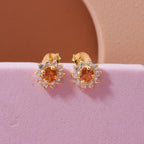 D'Joy AA Orange Saphir, Weißer Zirkon Ohrringe 925 Silber vergoldet ca. 1,30 ct.