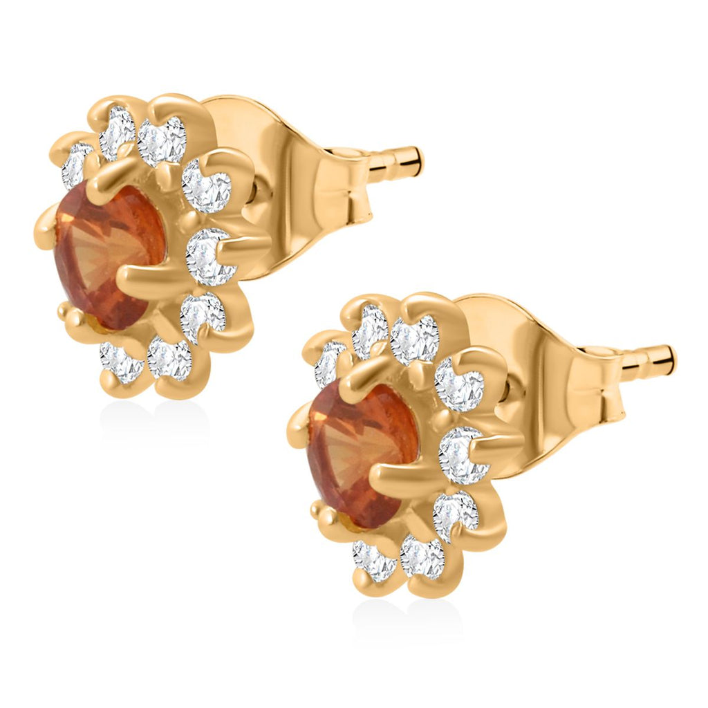 D'Joy AA Orange Saphir, Weißer Zirkon Ohrringe 925 Silber vergoldet ca. 1,30 ct.