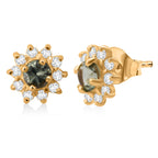 D'Joy AA Grüner Saphir, Weißer Zirkon Ohrringe 925 Silber vergoldet ca. 1,30 ct.