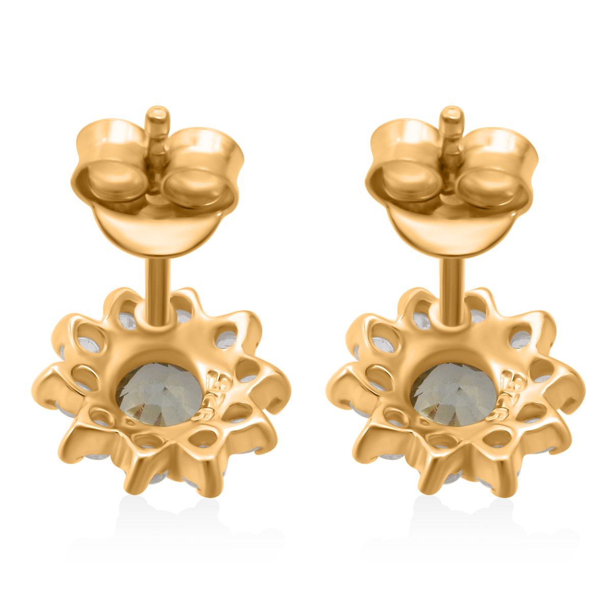 D'Joy AA Grüner Saphir, Weißer Zirkon Ohrringe 925 Silber vergoldet ca. 1,30 ct.