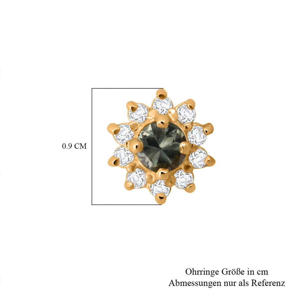 D'Joy AA Grüner Saphir, Weißer Zirkon Ohrringe 925 Silber vergoldet ca. 1,30 ct.
