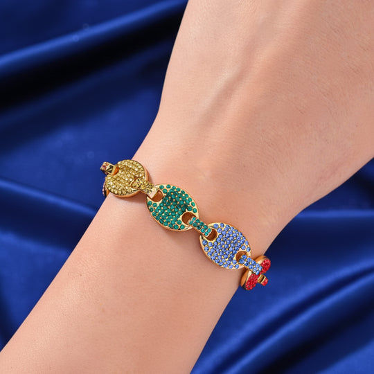 Mehrfarbiger Kristall Armband ca. 18.5 cm, goldfarben