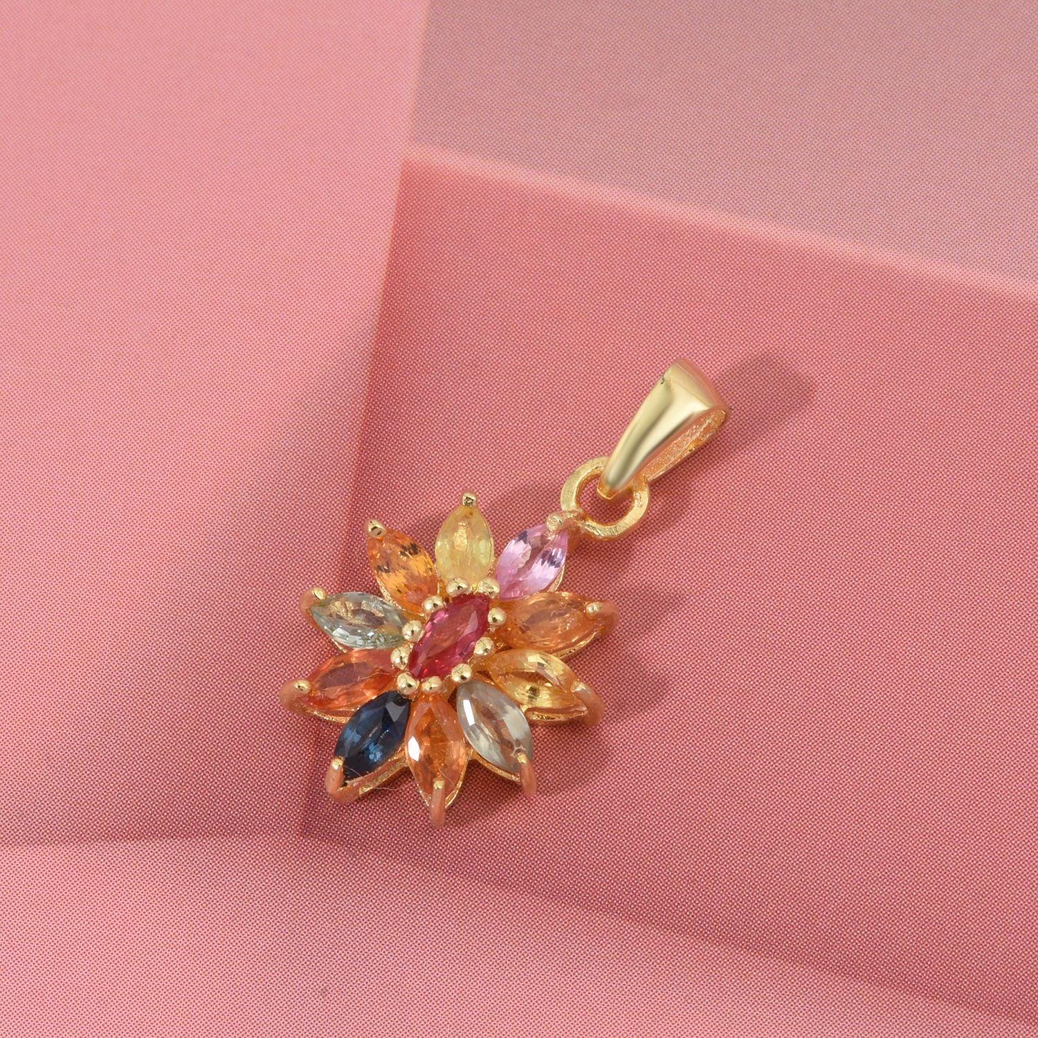 D'Joy Mehrfarbig Saphir, Rosa Saphir Anhänger 925 Silber vergoldet ca. 1,13 ct.