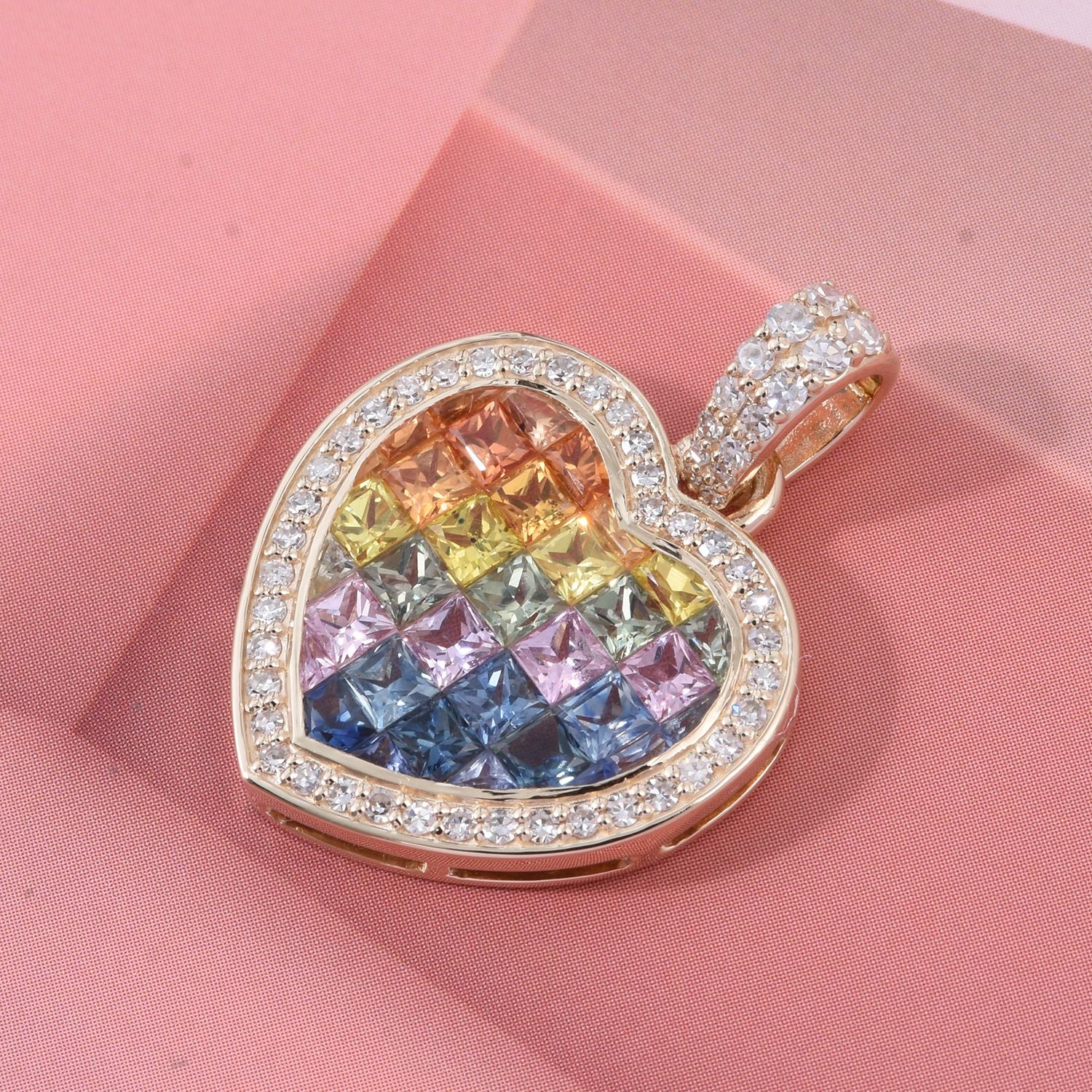 AAA Mehrfarbig Saphir, Blauer Saphir, Rosa Saphir Anhänger 585 Gold ca. 5.22 ct