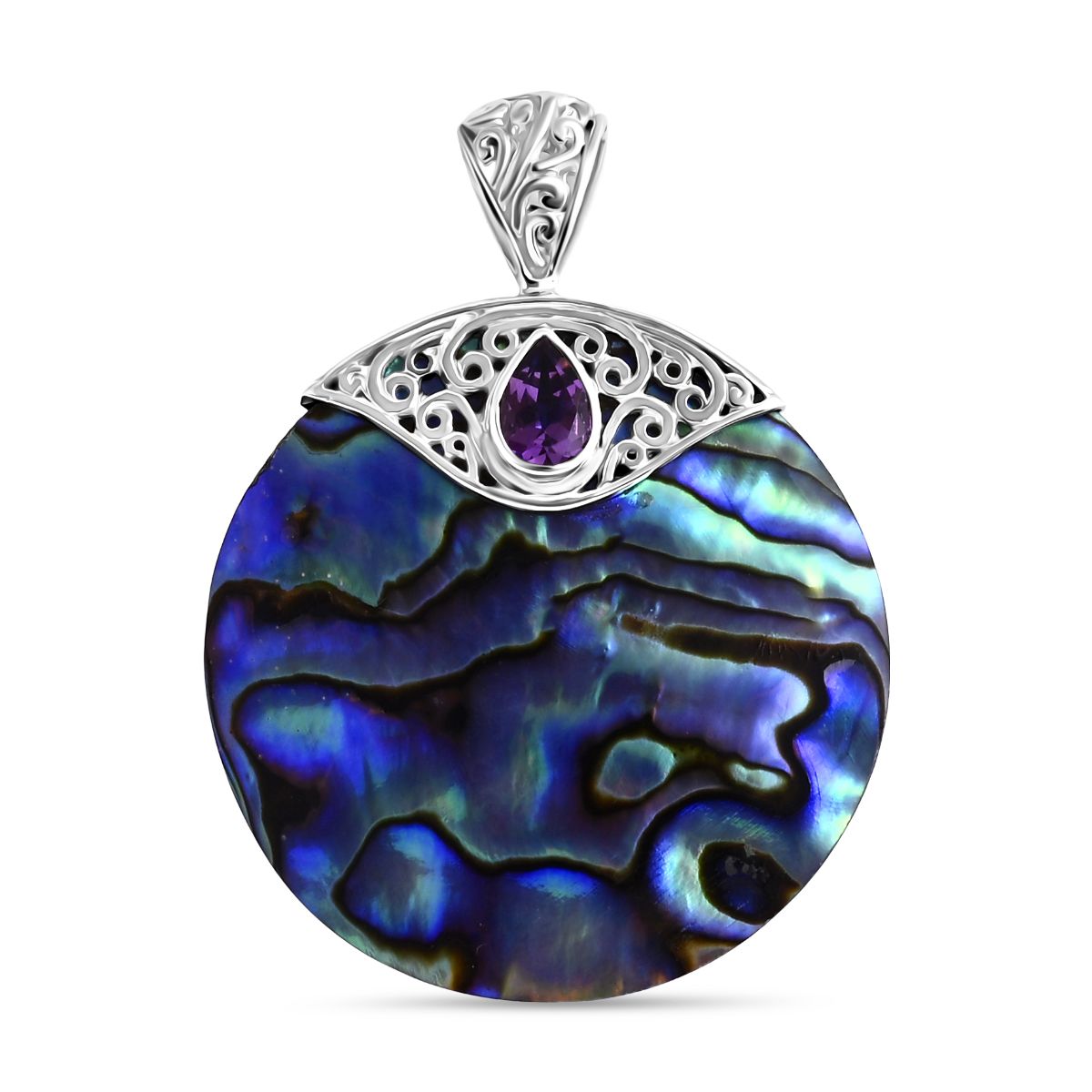 Royal Bali - Abalone Muschel,Afrikanischer Amethyst Anhänger 925 Silber ca. 0.61 ct