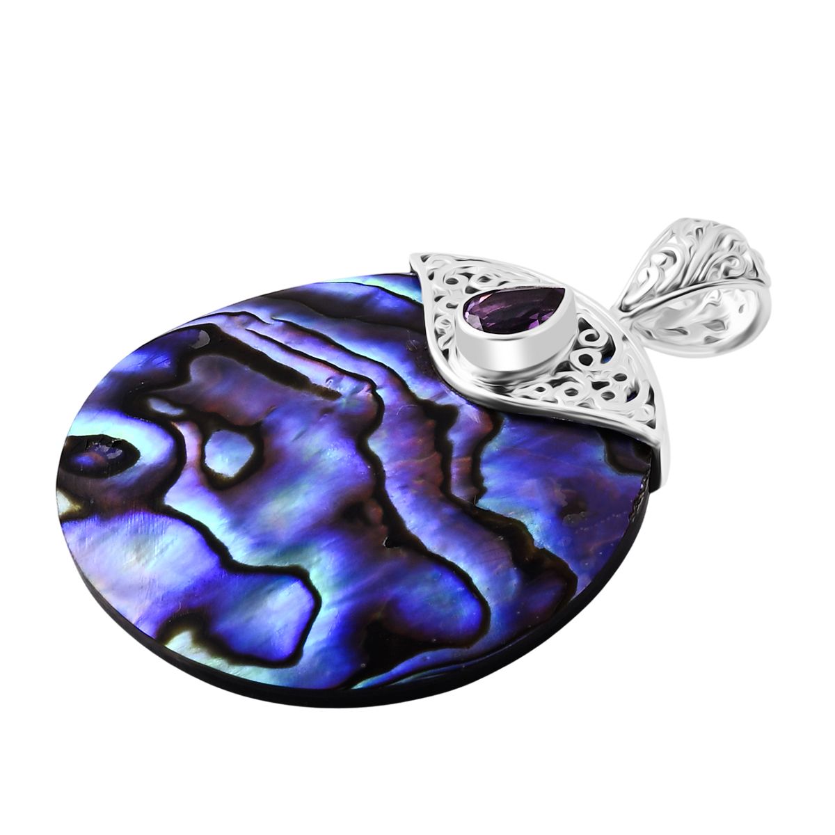 Royal Bali - Abalone Muschel,Afrikanischer Amethyst Anhänger 925 Silber ca. 0.61 ct