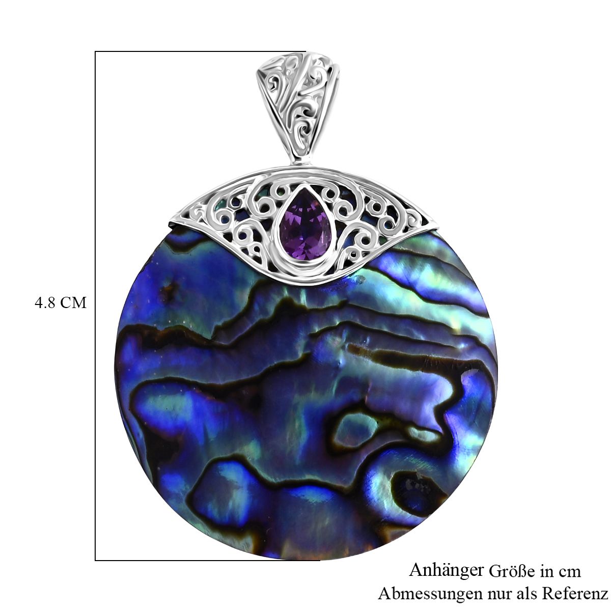 Royal Bali - Abalone Muschel,Afrikanischer Amethyst Anhänger 925 Silber ca. 0.61 ct