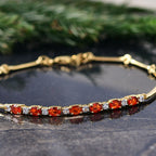 D'Joy AAA Blaze Feueropal, Weißer Zirkon Armband ca. 19 cm 925 Silber 750 Gelbgold Vermeil ca. 1,12 ct.