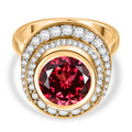 D'joy Lab Grown Padparadscha-Saphir, Weißer Zirkon Ring 925 Silber 750 Gelbgold Vermeil (Größe 18.00) ca. 6.39 ct